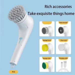 Brosse de nettoyage électrique sans fil avec 5 têtes interchangeables pour la vaisselle, la cuisine, la salle de bain et les carreaux - Product Image 3