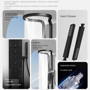 Système de robinet numérique à LED avec massage thermostatique, cinq fonctions, acier inoxydable, douche pluie cascade. - Product Image 2