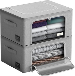Paquete de 2 Cajas de Almacenamiento Apilables y Plegables, Bolsas Organizadoras de Ropa, Contenedores de Almacenamiento de Tela con Ventana Transparente Grande - Product Image 1