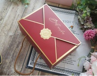 Caja de regalo dorada, roja y azul para Dulces, galletas, Chocolate, macarrón, embalaje, impresión, sobre, caja de papel con mango