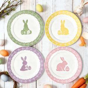 Assiette en céramique personnalisée, motif lapin de Pâques, couleur pastel printanier, pour desserts, salades, brunch et fêtes de printemps, vaisselle de cuisine pour la maison - Product Image 1