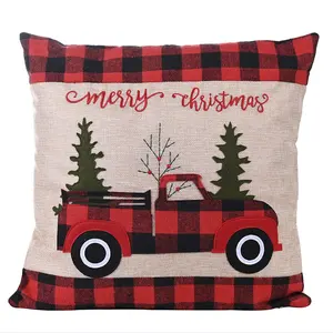 HB-124 sarung bantal Linen truk bordir Selamat Natal untuk dekorasi rumah pertanian Natal