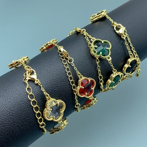 <span class=keywords><strong>Bracelet</strong></span> en cristal zircon <span class=keywords><strong>personnalisé</strong></span> en gros, trèfle à quatre feuilles, pour femmes, bijoux cadeau - Product Image 4
