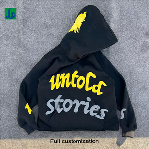 Sweat à capuche personnalisé en coton 100% avec logo brodé, effet délavé à l'acide et vieilli, coupe oversize à épaules tombantes 3D pour homme - Product Image 1