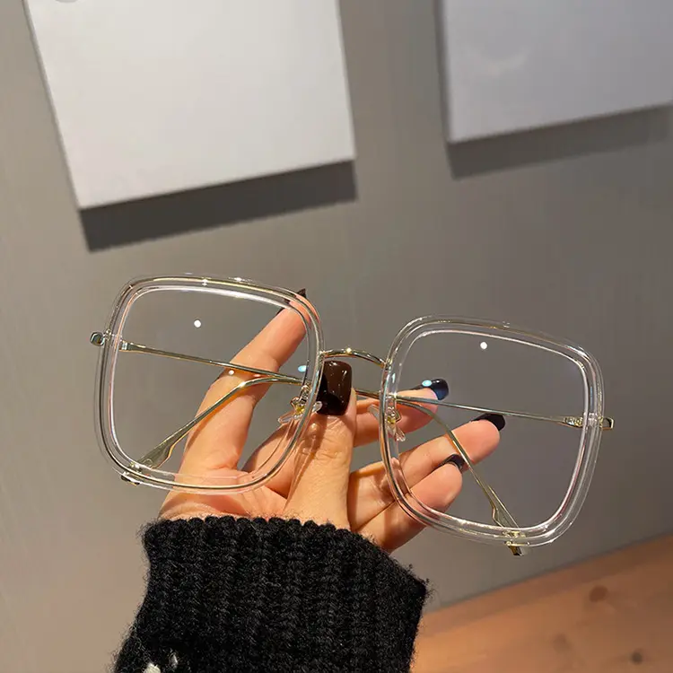 Женские квадратные очки в стиле ретро, модные очки большого размера с защитой от синего света и металлической оправой, оптические компьютерные очки, 2023