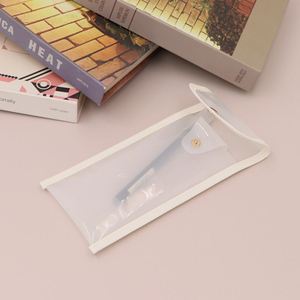 PVC Pencil Pouch Water-Resistant Pencil Bags with Button <b>Pen</b> Pencil Stationery Pouch Makeup Brush Bag - Product Image 4