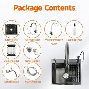 Lavello da <span class=keywords><strong>cucina</strong></span> NEXGRAND nero 50x45cm con rubinetto estraibile e accessori multipli in acciaio inossidabile per cucine - Product Image 3