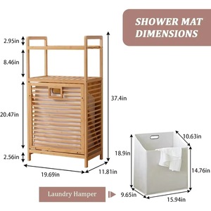 Bamboo Laundry <b>Storage</b> <b>Basket</b> <b>With</b> <b>Shelf</b> For Laundry Room Natural Color Rectangle Standing Type Clothing Organizer - Product Image 3