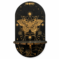 Étagère murale en bois Phases de Lune Zodiaque, Présentoir flottant arqué pour cristaux, Décoration murale d'autel d'astrologie sorcière