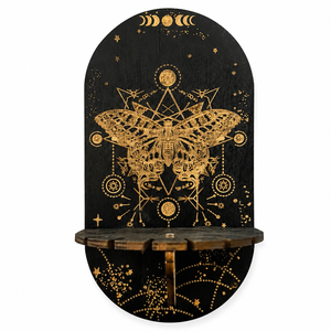 Étagère murale flottante en bois style Bohème Sorcière, personnalisable avec gravure gothique, pour l'altière, la sorcellerie et la décoration spirituelle de la maison - Product Image 1