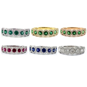 Chine usine Design élégant 18k solide or blanc véritable diamant bijoux naturel émeraude grappe mince bagues de mariage pour les femmes - Product Image 4