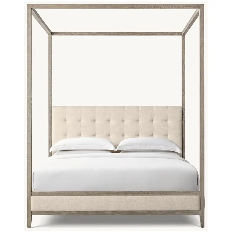 침실 가구 고전적인 형태 패브릭 덮개를 씌운 캐노피 나무 프레임 현대 고급 침대