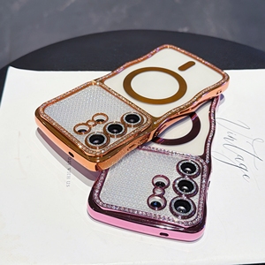 Glitter Diamond Transparent Phone Case for Samsung <strong>Galaxy</strong> S24 S25 S26 Ultra Wireless Charging Magnetic Plating Wave Edges Cover - Product Image 5