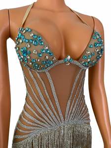 AD1193 Main Cristal Scène De Danse Porte Scintillant Argent Corps Chaîne Strass Fringe Tassel Robe Body - Product Image 3