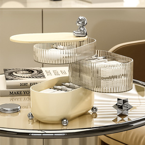 Creamy Bear Desktop Organizer Multi Layer Rotating Compartments Storage For Cosmetics And Cables Office Use - Product Image 1