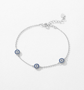 Pulsera de Cadena Minimalista con Dijes de Cristal de Plata S925, Unisex, para Uso Diario, con Diseño de Ojo Azul para Piel Sensible - Product Image 6