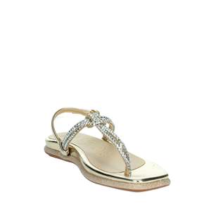 Sandali piatti da donna con strass, cinturino a T, stile infradito metallizzato oro, scarpe estive - Product Image 5