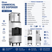 Máquina de Hielo Comercial Pequeña con Pantalla LED Profesional Hicon, 190 kg/24 h, CE, GS, EMC