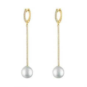 Hot seller customized fine jewelry 14K gold plating 925 sterling silver pearl rhinestone drop earrings for female