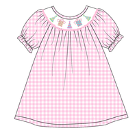 Robes en coton personnalisables pour enfants tout-petits filles rose blanc à carreaux princesse broderie décontracté été à manches courtes smocké