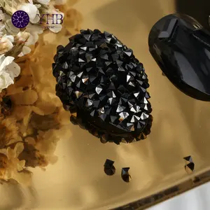 Grosir Rhinestones seni kuku kristal pasir miniatur Glitter stiker kuku hitam ujung ganda kaca kristal pasir kuku Rhinestones