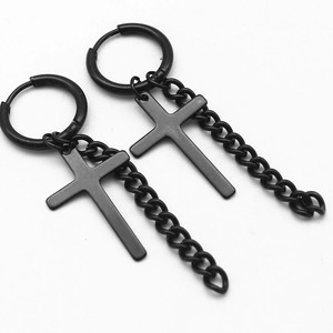 yunnique Cross <b>Stud</b> Hoop <b>Earrings</b> <b>Black</b> Titanium Steel Geometric Design For Men Women Fashion Jewelry - Product Image 5