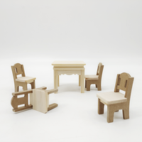 Maison de poupée de poche Art Déco carrée, ensemble de 5 pièces, mini modèle de jouet, table à manger, chaise, meubles miniatures en bois pour anniversaire