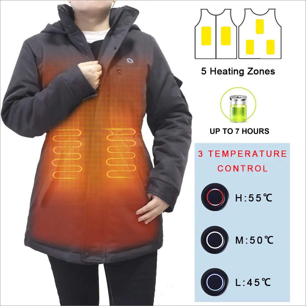 여자의 방수 온열 겨울 재킷 따뜻한 눈 코트 지퍼 폐쇄 니트 직물 방풍 피트니스 야외 스포츠 성인
