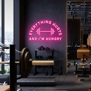 Letrero de Neón Personalizado con Letras, Números y Alfabeto, Decoración de Pared para Gimnasio, Letrero de Neón con la Frase '<span class=keywords><strong>Todo</strong></span> Dolora y Estoy Hambriento' para Vendedores de Etsy - Product Image 1