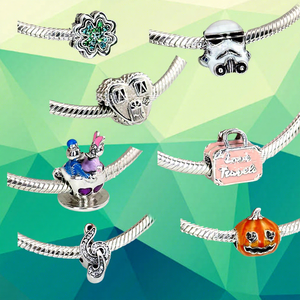 Accessoire de bracelet DIY en argent 925 de luxe, certifié par un tiers, avec pierre principale en zircon, motifs Crâne, Citrouille, Cœur, lumineux - Product Image 1