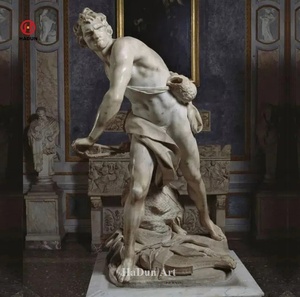 Sculpture de statue de <span class=keywords><strong>David</strong></span> et Goliath en <span class=keywords><strong>marbre</strong></span> blanc grandeur nature classique - Product Image 2