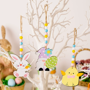 DAMAI Wholesale <b>Easter</b> Decoration Wooden <b>Ornaments</b> Set Beaded Rabbit Holding Carrot Chick Hanging Decor for Home Party Mall - Product Image 1