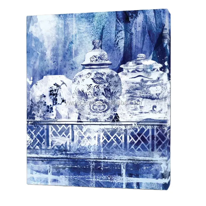 حسب الطلب الصيني الأزرق والأبيض الخزف نمط قماش الطباعة جدار صورة فنية