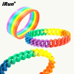 Pulseira de silicone iRun para eventos personalizados, pulseira de silicone arco-íris colorido de borracha em PVC com logotipo personalizado