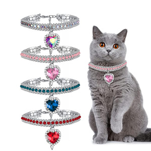 KingHon New Love Water Drop Rhinestone Pet Collar for Cats and <b>Dogs</b> Neck Accessories Pendant Anti-loss Crystal Pet Collar - Product Image 1