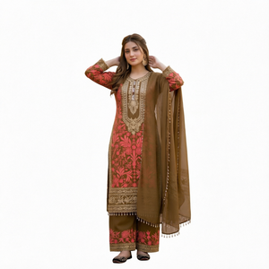 Ensemble Salwar Kameez traditionnel en coton pour femmes, avec broderies et dupatta, pour un usage décontracté, style Inde-Pakistan - Product Image 1