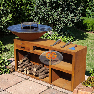 Grande <span class=keywords><strong>Barbecue</strong></span> Extérieur Personnalisé au Charbon de Bois avec Finition en Acier Patiné et Revêtement Poudré et Chariot - Product Image 1