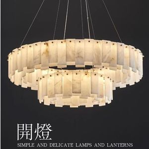 Lampe suspendue en marbre naturel, style moderne, post-moderne, éclairage simple et luxueux pour salon, salle à manger, chambre à coucher, villa - Product Image 2