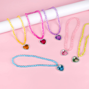 Collana con Perline per Bambina Stile Cartone Animato, Collana con Cuore in Cristallo e Diamante, Collana per Bambini Tema <span class=keywords><strong>Frozen</strong></span> - Product Image 1