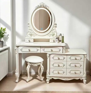 European Antique Dressing <b>Table</b> with Integrated Lighted <b>Mirror</b> Classic European Style Makeup <b>Vanity</b> for Bedroom - Product Image 2