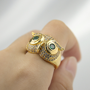 <span class=keywords><strong>Anello</strong></span> Stile Medio Orientale a Forma di <span class=keywords><strong>Gufo</strong></span> con Zirconia Multicolore, <span class=keywords><strong>Anello</strong></span> Animale per Donne in Oro 18k - Product Image 6
