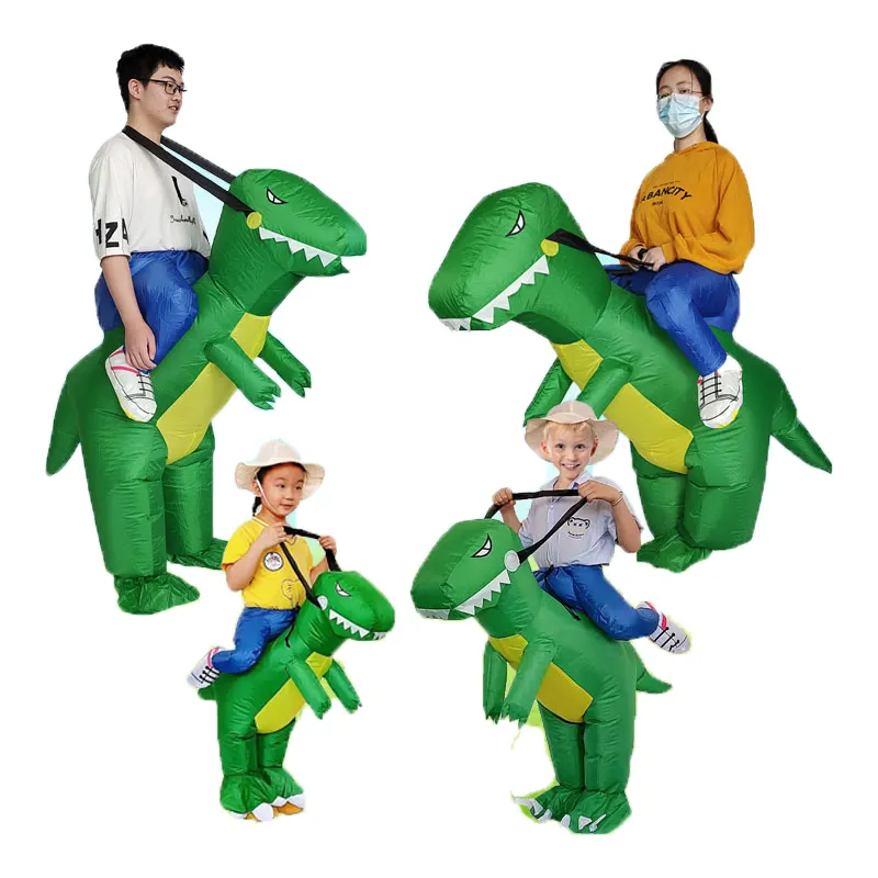 卸売ハロウィーンティラノサウルスレックスインフレータブルコスチューム面白い家族コスチューム子供のステージショー服恐竜コスチューム