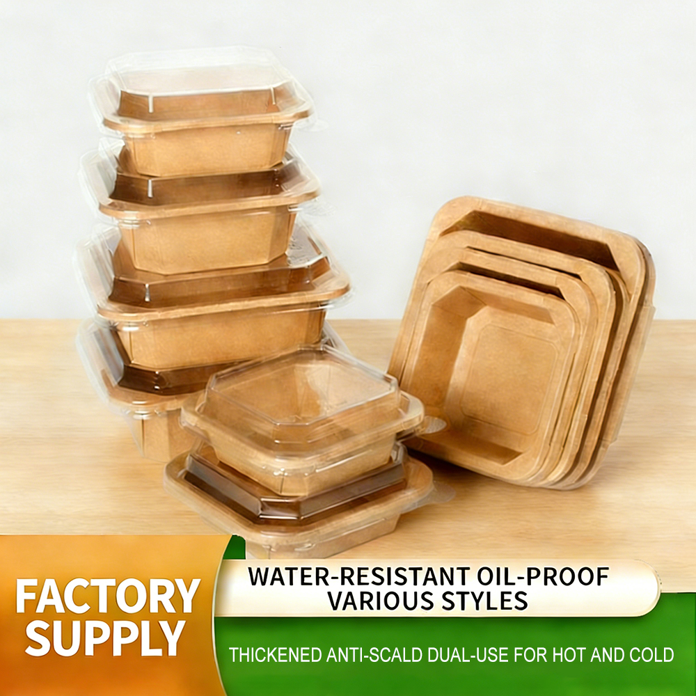 Wholesale Eco-Friendly Disposable Lunch Box Salad Bowl Plate For Food Square Octagonal Kraft Paper Container Lid High Quality