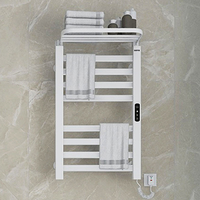 Sèche-serviettes électrique mural pour la maison, porte-serviettes chauffant blanc avec thermostat numérique et panier de rangement pour salle de bain
