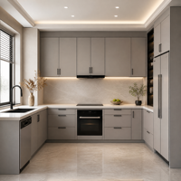 Meubles de cuisine en bois massif sur mesure, armoires de cuisine modulaires en MDF laqué de luxe, îlot de cuisine, fournisseur pour appartements et villas