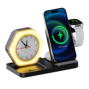 ที่ชาร์จไร้สาย 5 in 1 รุ่นใหม่ ปี 2026 พร้อมนาฬิกา ไฟกลางคืนอุ่นๆ เหมาะสำหรับ Samsung และ <span class=keywords><strong>Apple</strong></span> <span class=keywords><strong>Watch</strong></span> - Product Image 1