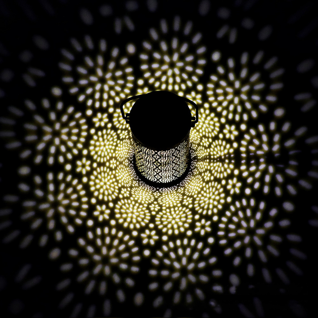 Solar Pattern Projection Light Outdoor Hanging Lantern Hollow Speckles Design for Garden Patio Courtyard Decorative Lighting