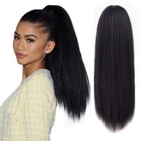 Queue de cheval longue et droite Yaki avec cordon de serrage, en fibre synthétique haute température, naturelle, crépue et épaisse, à trame unique, pour femmes noires, usage quotidien