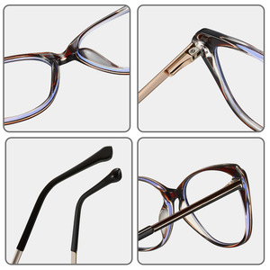 Lunettes de vue œil de chat Tr90, monture intégrale, verres anti-lumière bleue, unisexe, monture en métal, design bicolore ultraléger - Product Image 1
