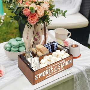 Wooden S'Mores Station <b>Box</b> With Handles And Compartments For Outdoor <b>Camping</b> Picnic Snack <b>Storage</b> - Product Image 4